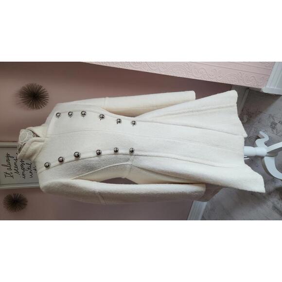 NWOT Ivory Guess wool poly blend coat so adorable XS bell sleeve military - Picture 8 of 8